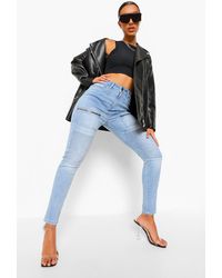 Boohoo Washed Denim Zip Biker Jean - Blue