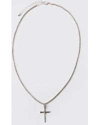 Boohoo - Collar Plateado Con Cruz Gótica - Lyst