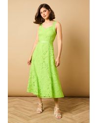 Oasis - Floral Lace V Neck Midi Dress - Lyst
