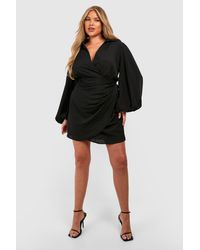Boohoo - Plus Blouson Sleeve Wrap Dress - Lyst