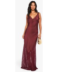 Boohoo - Petite Lace Hem Slip Dress - Lyst