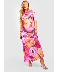 Boohoo - Marble Printed Cut Out Back Long Sleeve Maxi Dress - Lyst