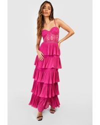 Boohoo - Lace Corset Detail Pleated Maxi Dress - Lyst