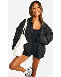 Boohoo - Contrast Stitch Detail Oversized Bomber Jacket - Lyst
