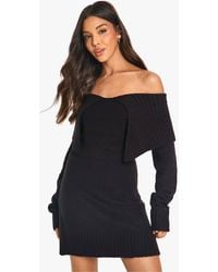 Boohoo - Soft Knit Oversized Collar Off The Shoulder Jumper Dress - Lyst