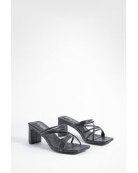 Boohoo - Wide Width Strappy Low Block Heeled Mules - Lyst