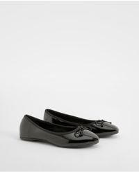 Boohoo - Wide Fit Crinkle Bow Detail Ballet Flats - Lyst