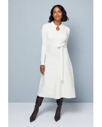 Wallis - Keyhole Collared Belted Knitted Midi Dress - Lyst