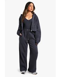 Boohoo - Ribbed V Neck Top 3 Piece Hooded Tracksuit - Lyst