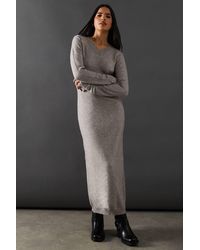 Warehouse - Oversized High V Neck Knitted Midaxi Dress - Lyst
