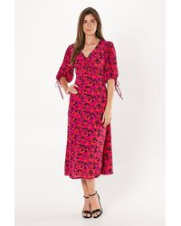 Wallis - Leopard Print Ruched Detail Puff Sleeve Midi Dress - Lyst