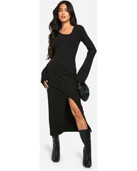 Boohoo - Wide Rib Asymmetric Neck Midaxi Dress - Lyst