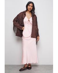 Warehouse - Satin Strappy Tie Front Maxi Slip Dress - Lyst