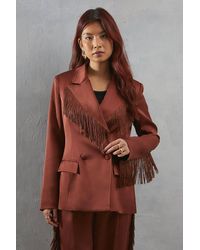 Warehouse - Premium Satin Fringe Double Breasted Blazer - Lyst