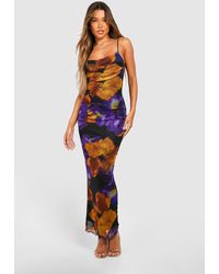 Boohoo - Floral Print Mesh Maxi Slip Dress - Lyst