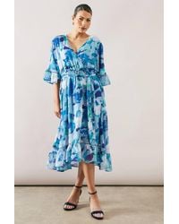 Wallis - Floral Drop Hem Frill Midi Dress - Lyst