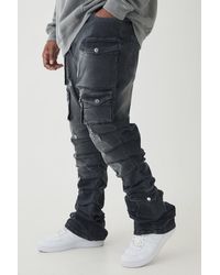 BoohooMAN - Plus Stacked Multi Cargo Pocket Flared Jeans - Lyst