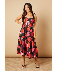 Oasis - Petite Corset Detail Bow Tie Strap Midi Dress - Lyst
