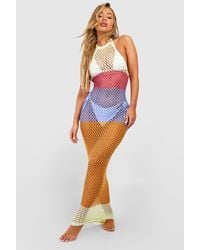 Boohoo - Colour Block Stripe Crochet Maxi Beach Dress - Lyst