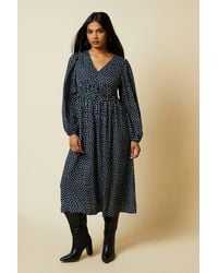 Dorothy Perkins - Petite Spot Button Front Long Sleeve Midi Dress - Lyst