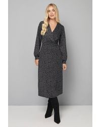Wallis - Petite Leopard Ponte Wrap Midi Dress - Lyst