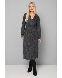 Wallis - Petite Leopard Ponte Wrap Midi Dress - Lyst
