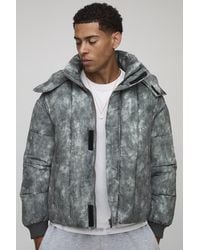 BoohooMAN - Oversized Fit Washed Nylon Hooded Funnel Neck Duvet Puffer Jacket - Lyst