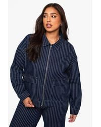 Boohoo - Plus Stripe Denim Collared Jacket - Lyst