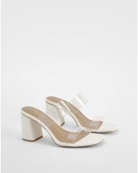 Boohoo - Wide Fit Clear Double Strap Block Heel Mules - Lyst
