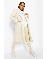 Boohoo Abrigo Con Efecto Ropa De Lana Largo Y Con Hombreras - Blanco