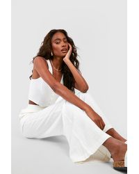 Boohoo - Linen Mix Relaxed Fit Wide Leg Pants - Lyst