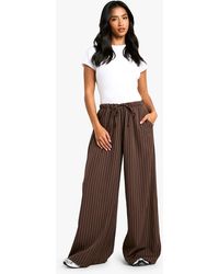 Boohoo - Petite Drawstring Stripe Wide Leg Pants - Lyst