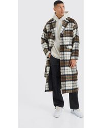 BoohooMAN - Longline Brushed Flannel Belted Overcoat - Lyst