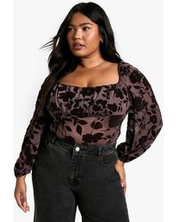 Boohoo - Plus Devore Ruched Bust One Piece - Lyst