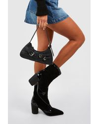 Boohoo - Patent Trim Detail Western Cowboy Ankle Boots - Lyst