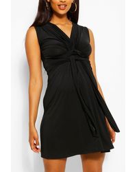 rouche knot front bodycon mini dress