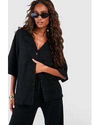 Boohoo - Linen Mix Relaxed Fit Short Sleeved Shirt - Lyst