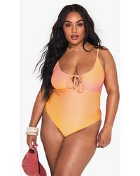 Boohoo - Plus Textured Stripe Cutout Bathing Suit - Lyst