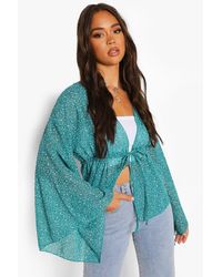 Boohoo Chiffon Mono Ditsy Floral Kimono - Green