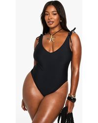 Boohoo - Plus Feather Charm Backless Swimsuit - Lyst