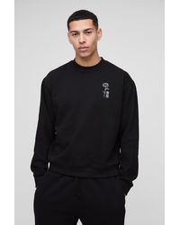 Boohoo - Sudadera Oversize Recta Con Cuello Extendido Y Bordado De Flores Dibujadas - Lyst