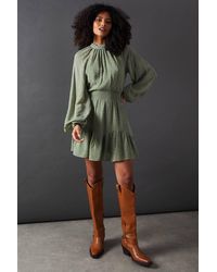 Warehouse - Tufted Dobby Chiffon Shirred Waist Flippy Hem Mini Dress - Lyst