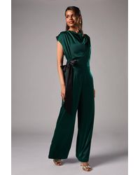 Coast - Petite Tie Side Satin Drape Wide Leg Jumpsuit - Lyst