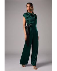 Coast - Petite Tie Side Satin Drape Wide Leg Jumpsuit - Lyst