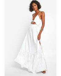 Boohoo - Tall Woven V Neck Strappy Tiered Maxi Dress - Lyst