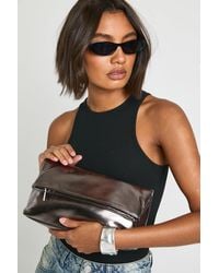 Boohoo - Large Metallic Fold Over Clutch Bag - Lyst