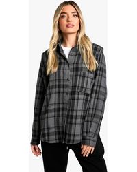 Boohoo - Check Cinched Shoulder Pad Shirt - Lyst