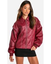 Boohoo - Tall Pu Contrast Stitch Oversized Bomber Jacket - Lyst