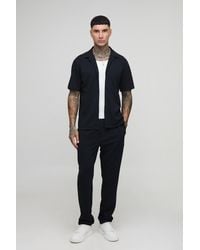 Boohoo - Tall Herringbone Jersey Regular Shirt And Tapered Trouser Set - Lyst