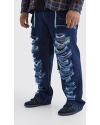 BoohooMAN - Plus Relaxed Rigid Distressed Ripped Cargo Pocket Jean - Lyst